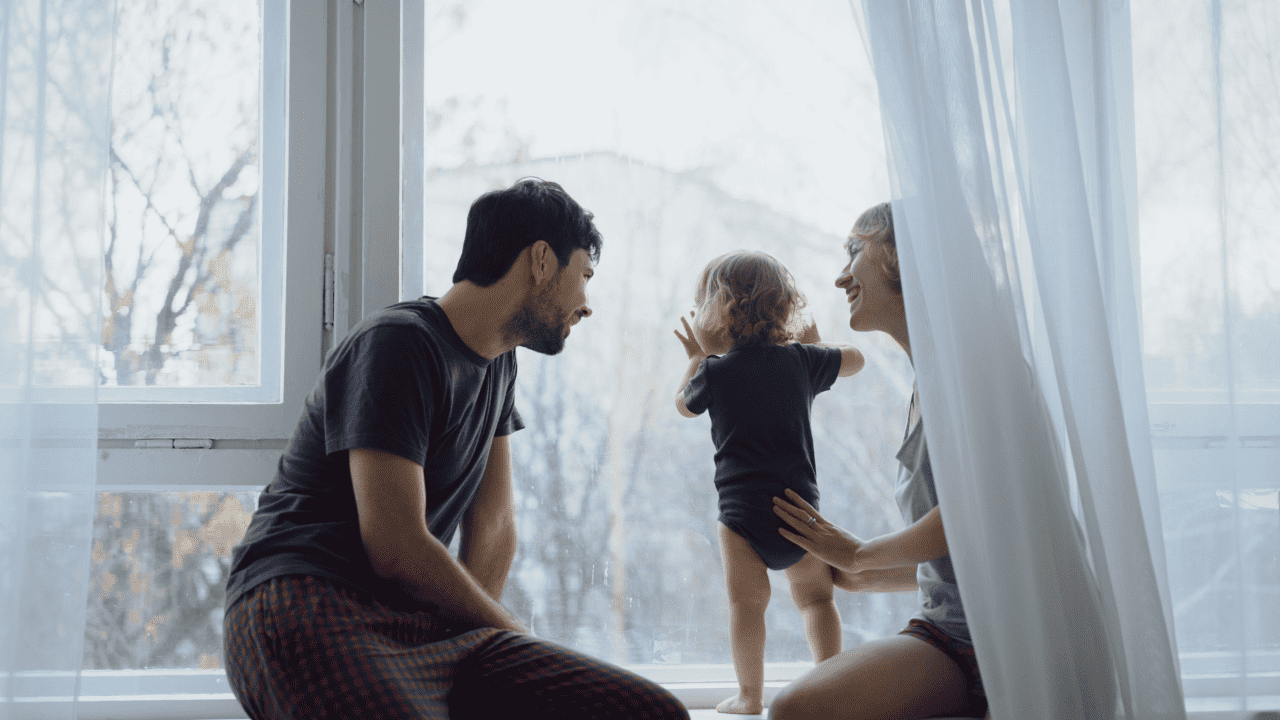 Family near winter window