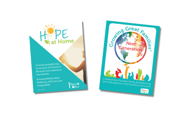 Two family strengthening curriculum manuals in the basic package, including Growing Great Families Next Generation and Hope at Home