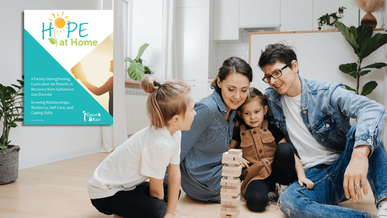 Family playing Jenga together.
