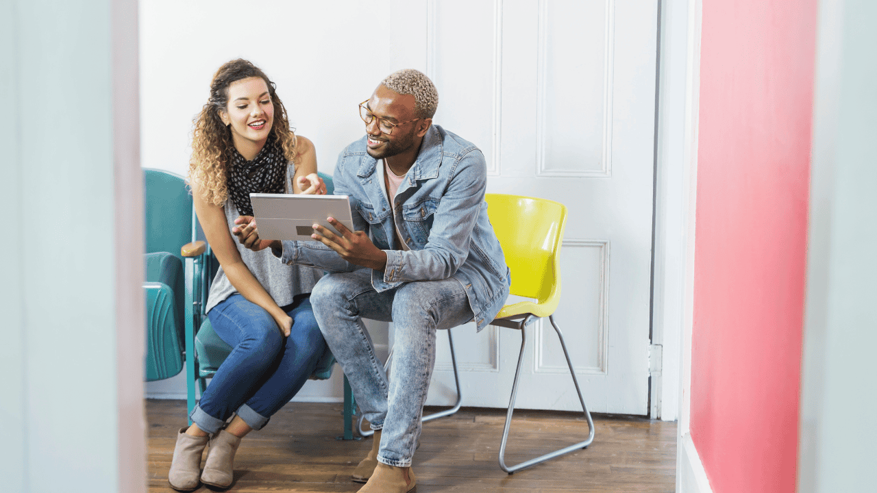 Two adults communicating.